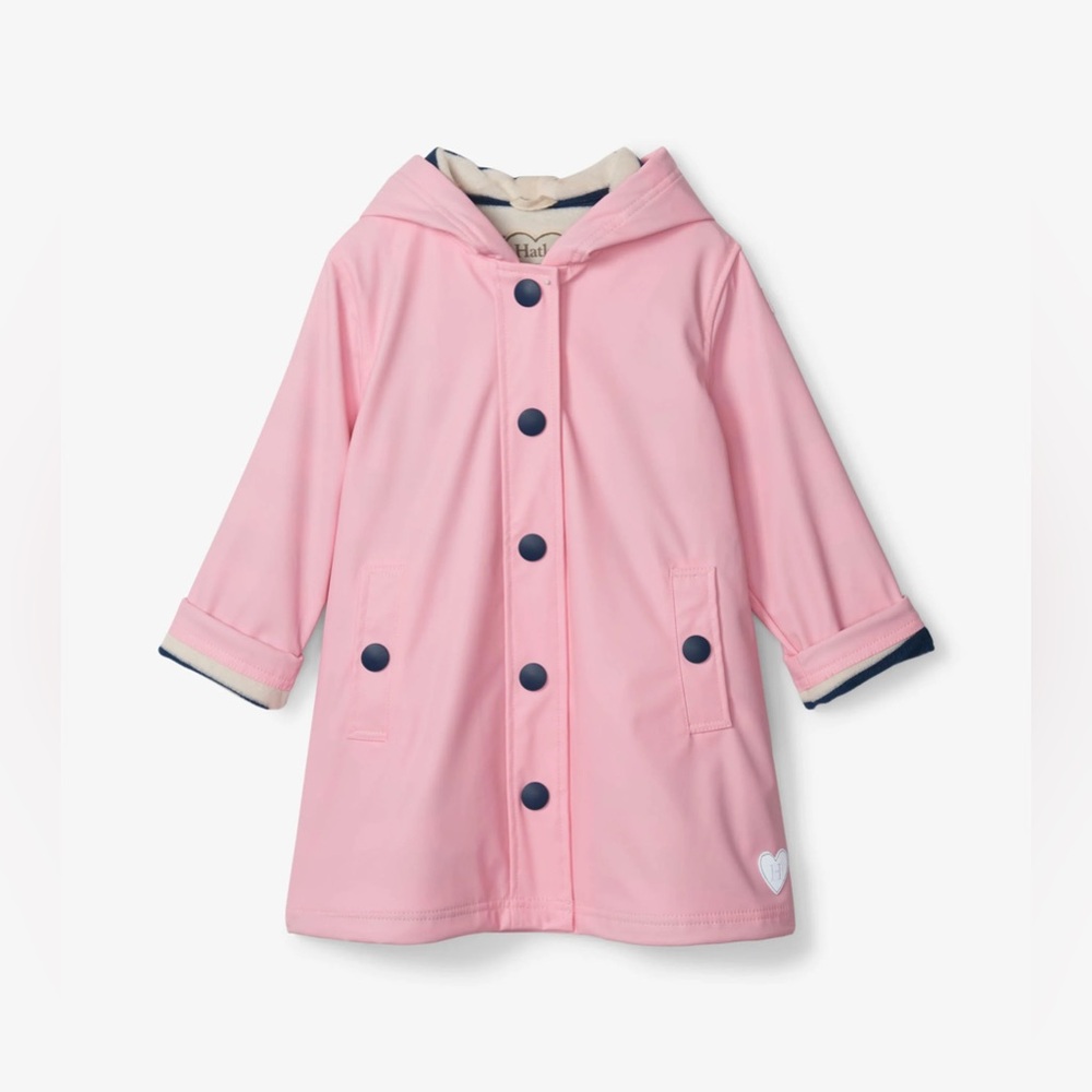 NEW Hatley Girls Pink & Navy Button-Up Rain Jacket